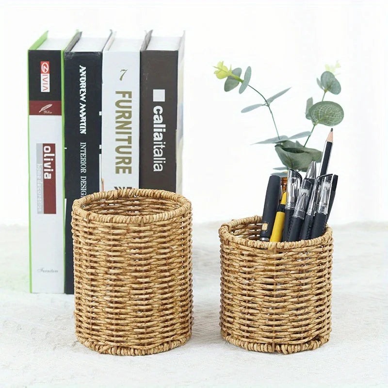 Handmade Vine Woven Round Pen Holder Desktop Organizer Woven Pen Holder Babs