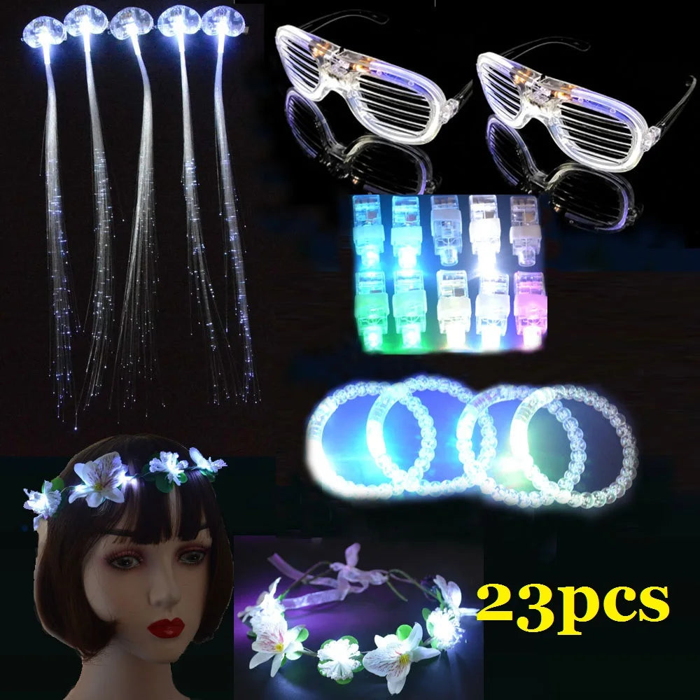 LED Glow Party Set – Bracelets, Finger Lights, Hair Strings & Wreath LED Party Glow Set Babs 4a