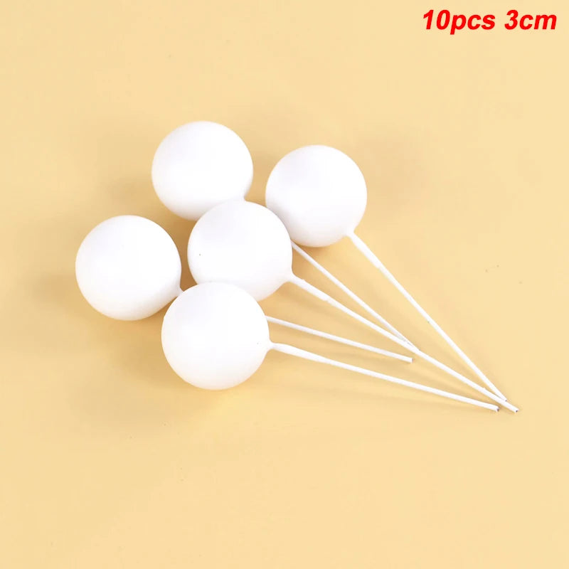 10Pcs Ball Cake Toppers Gold Blue Pink – Party & Wedding Cake Topper Set Babs 10pcs white-3cm