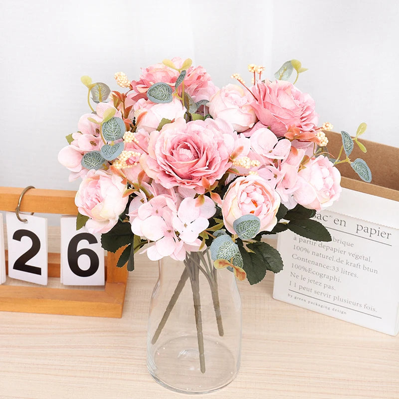 Silk Rose Bridal Bouquet – Artificial Hydrangea & Peony Flowers Artificial Flower Bouquet Babs