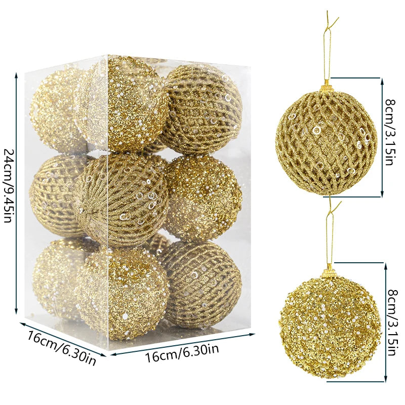12Pcs 8cm Glitter Christmas Ball Ornaments White & Red Christmas Ball Ornaments Babs