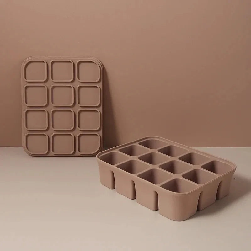 Silicone Ice Cube Tray 12-Grid Square Mold with Lid | Easy Release Silicone Ice Tray Babs