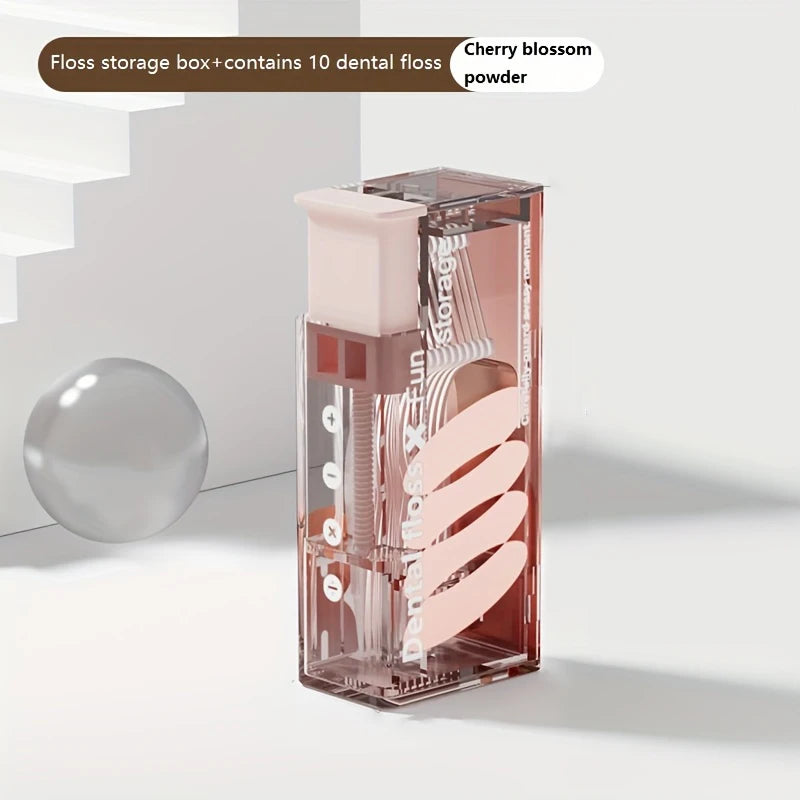 Portable Mini Automatic Dental Floss Dispenser Box – 10 Sticks Dental Floss Dispenser Babs Pink -10 pack