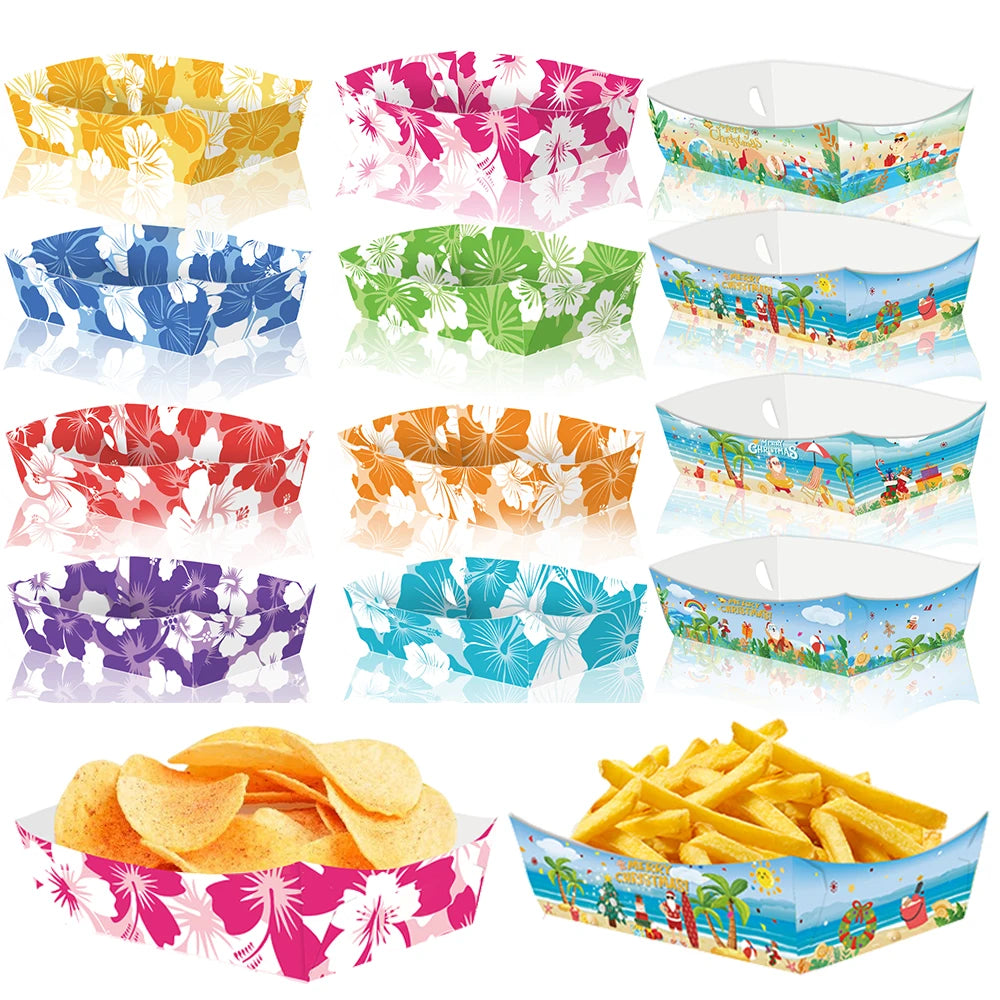 Hawaiian Hibiscus Paper Food Trays | Luau Party Supplies 8–48pk Disposable Party Trays Babs