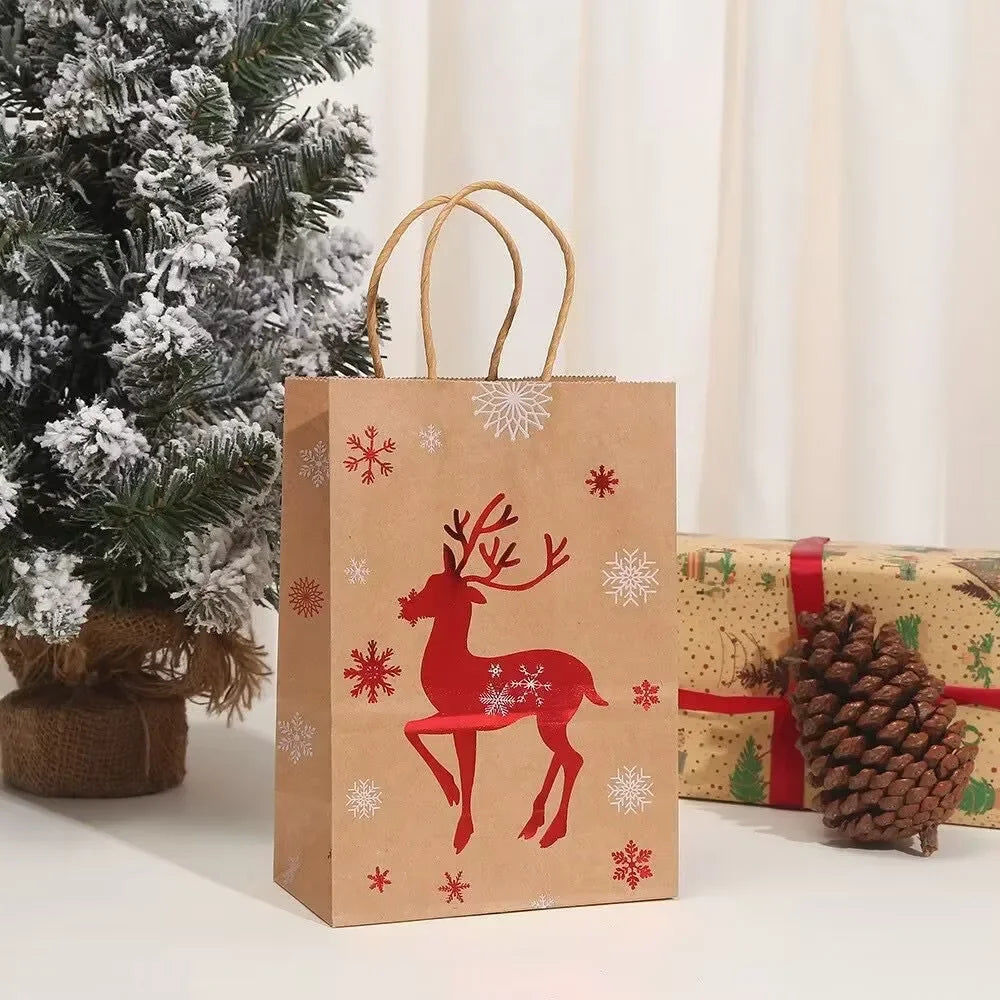 Christmas Kraft Paper Gift Bags – Festive Xmas Packing Bags Christmas Gift Bags Babs Christmas elk 21x15x8cm 5pcs