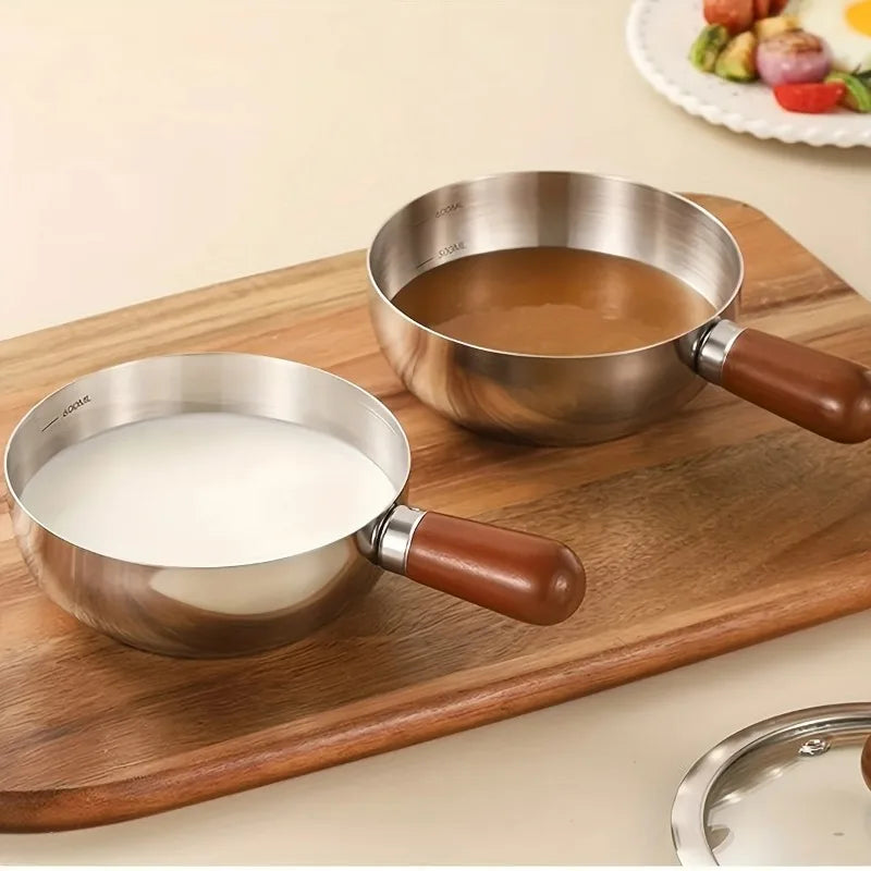 Stainless Steel Milk Pot – Wooden Handle, Induction Compatible Stainless Steel Saucepan Babs