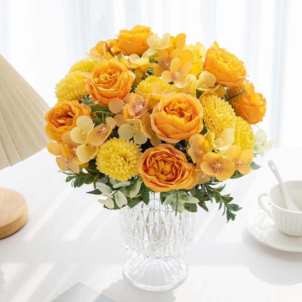 Silk Peony Chrysanthemum Artificial Flowers – Wedding & Home Décor Artificial Flower Bouquet Babs