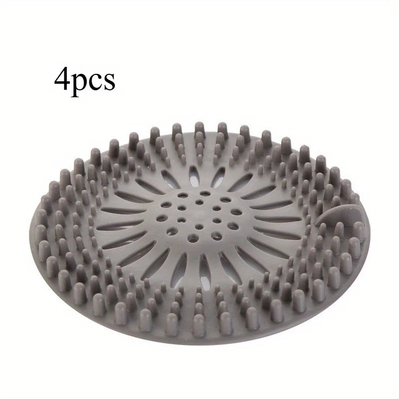 4-Pack Silicone Drain Hair Catcher Filter for Shower & Sink Drain Hair Catcher Babs Grey
