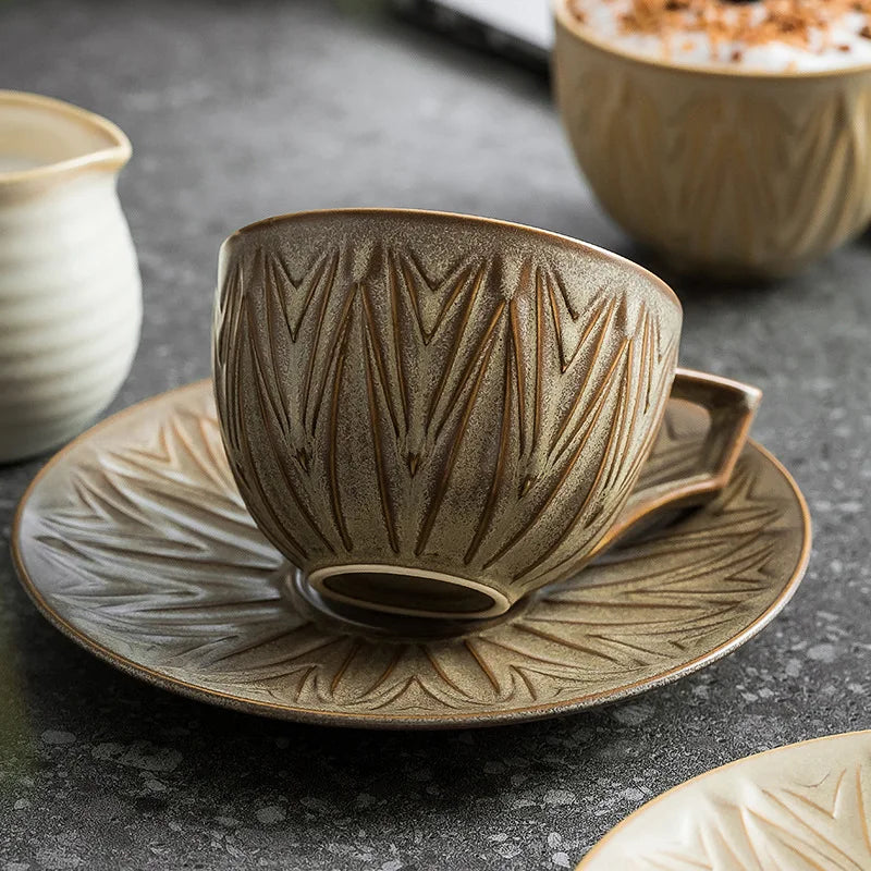 Triangular Ceramic Coffee Cup & Saucer Set – Vintage Style Coffee Cup & Saucer Babs