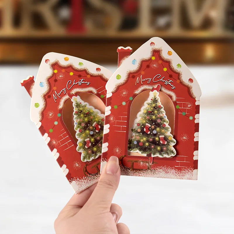 10Pcs 3D Christmas Greeting Cards – House Pop-Up Postcards 2026 Holiday Greeting Cards Babs