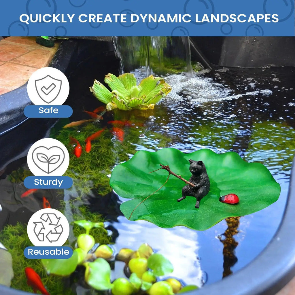 Lily Pad Fishing Cat Floating Aquarium Ornament | Resin Aquarium Ornament Babs