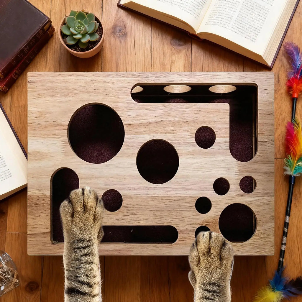 Cat Wooden Scratch Maze Toy – Interactive Nail File Puzzle Box Cat Scratch Puzzle Toy Babs