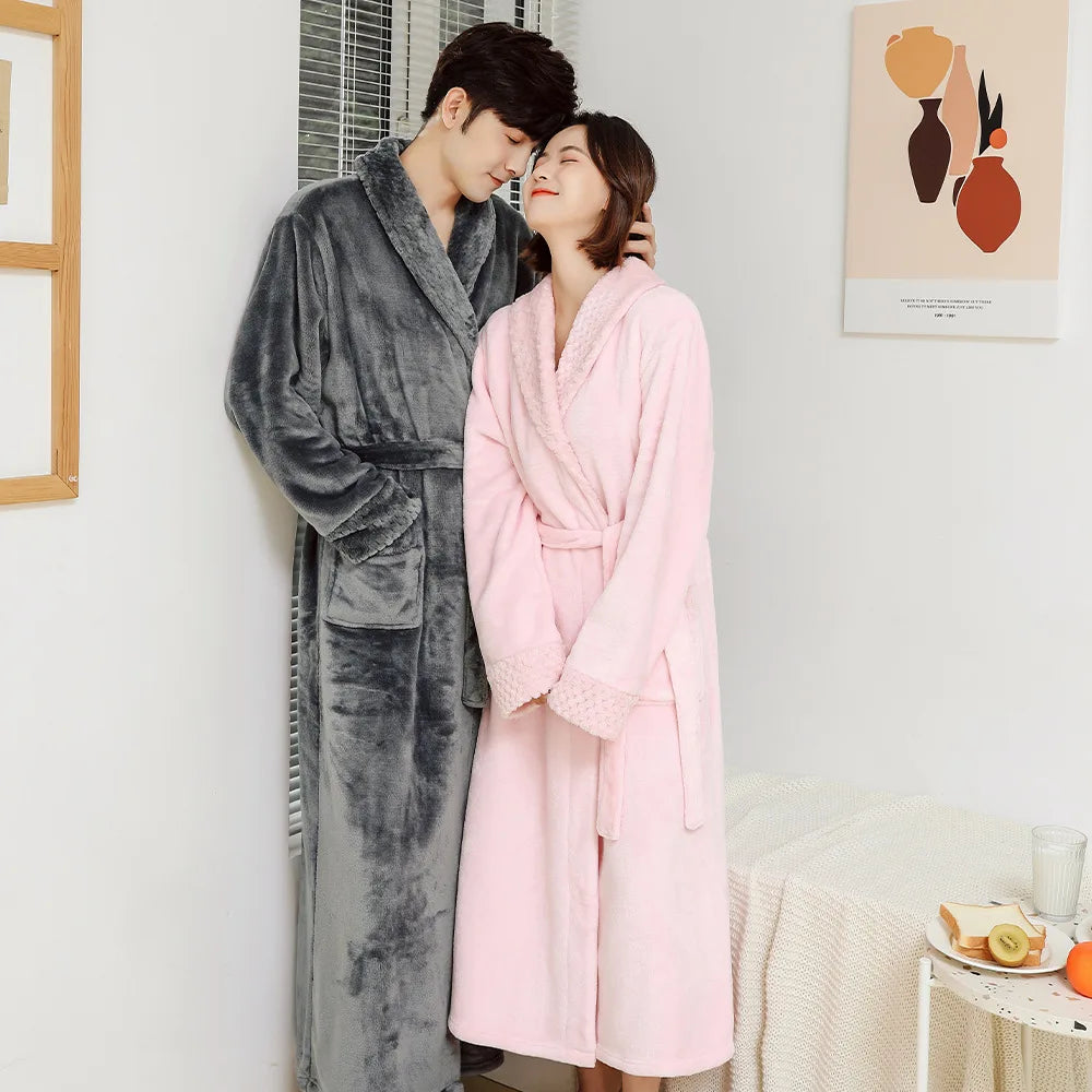 Couple Flannel Robe – Thick Fleece Bathrobe for Men & Women Fleece Bathrobe Babs