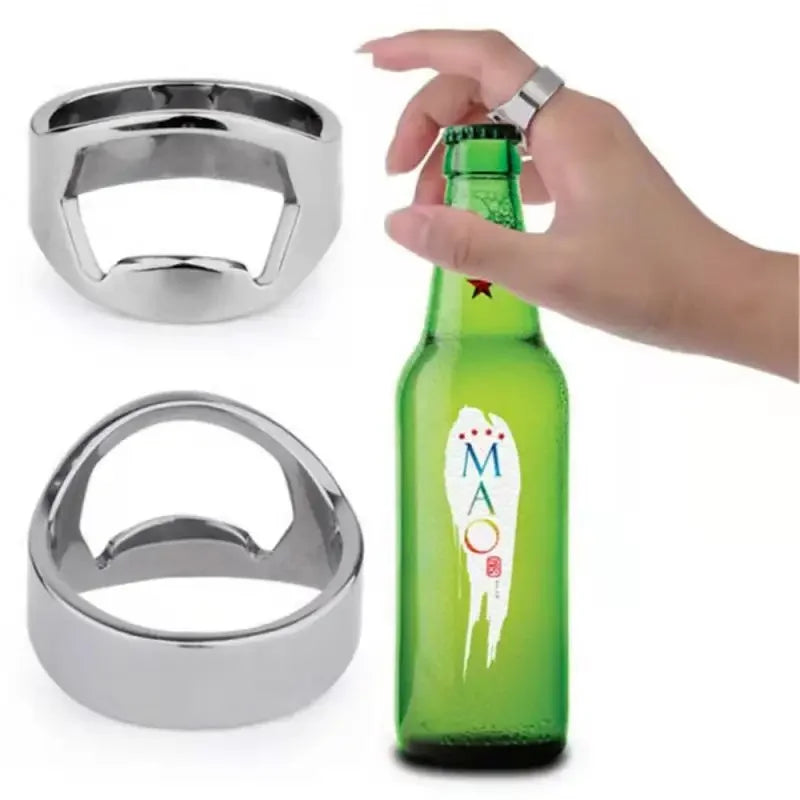 Stainless Steel Ring Bottle Opener – Mini Finger Bar Tool Ring Bottle Opener Babs