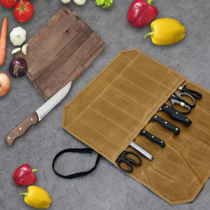 Canvas Knife Roll Bag – Waterproof Chef Carrier, 7 Slots Knife Roll Bag Babs