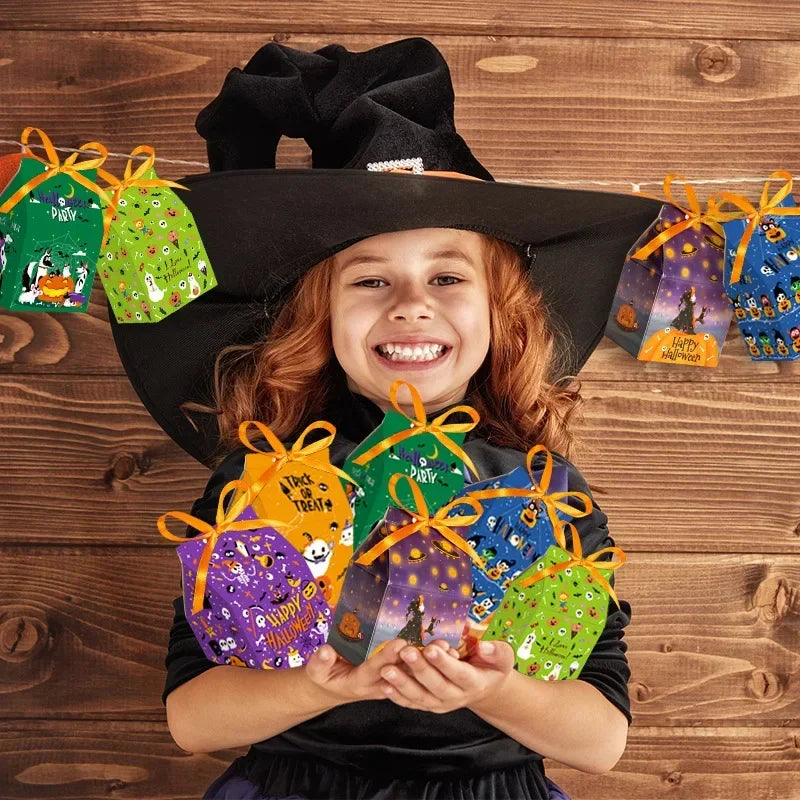 Halloween Candy Gift Boxes Pumpkin Bat 12pk with Ribbon Halloween Party Boxes Babs