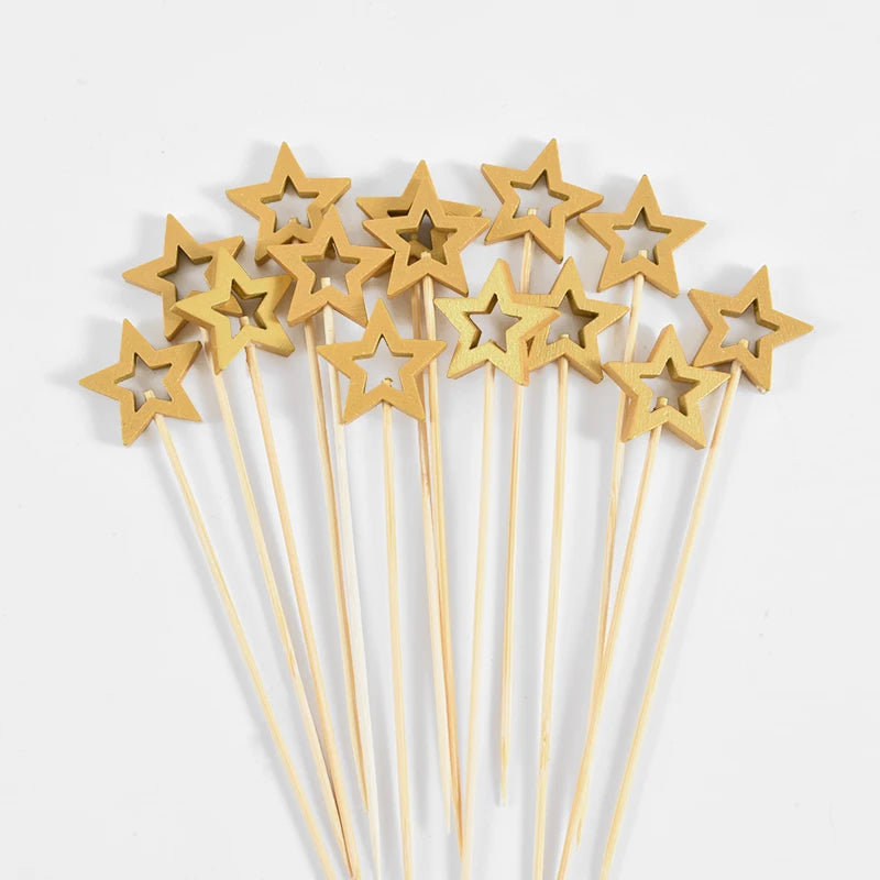 50Pcs Star Bamboo Cocktail Picks – Party Fruit Skewers Disposable Bamboo Picks Babs