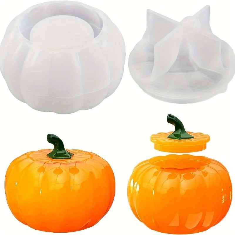 Pumpkin Jar Silicone Resin Molds with Lid – 2pcs Halloween Silicone Craft Mold Babs