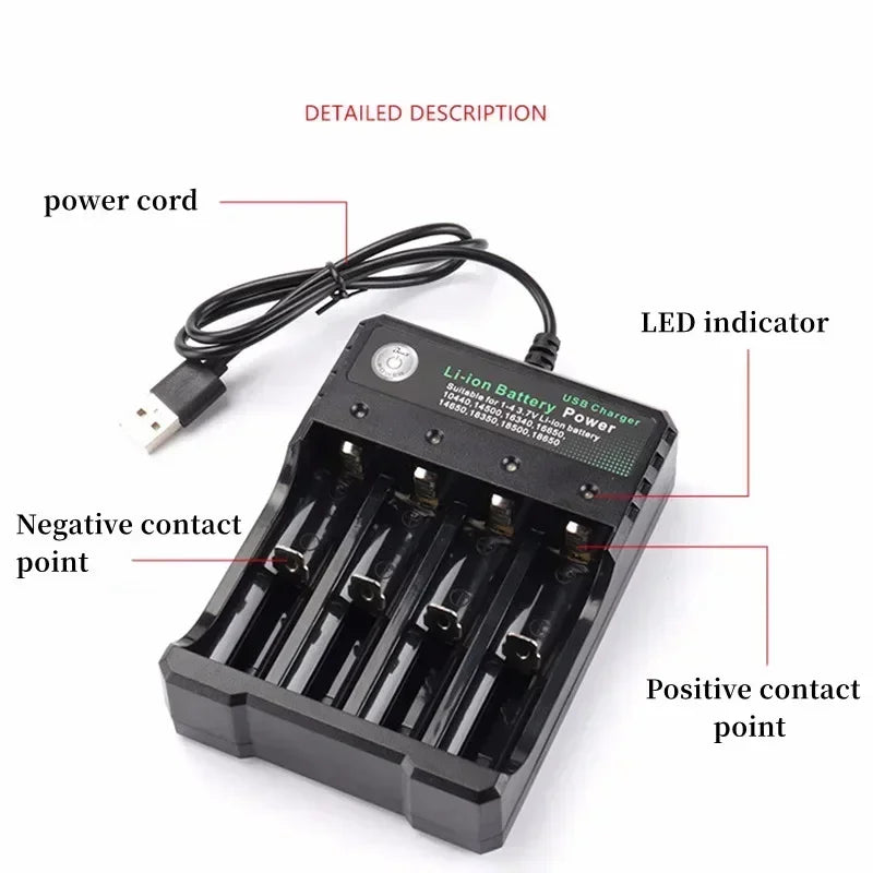 4-Slot Smart USB Charger for 18650 26650 Lithium-Ion Batteries Battery Charger Babs