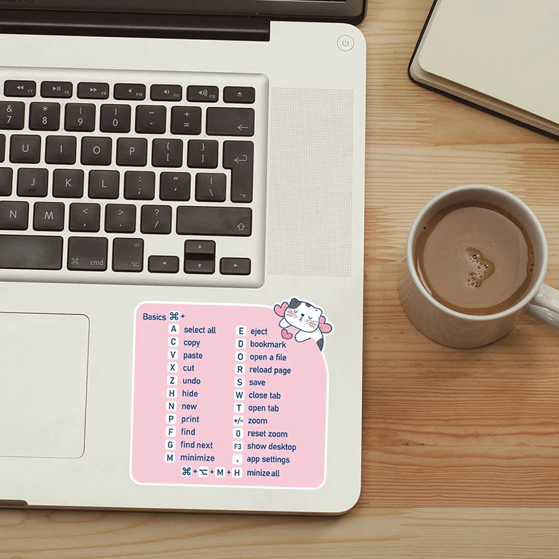 Pink Cat Keyboard Shortcut Stickers for Laptops – 2pcs Vinyl Keyboard Stickers Babs