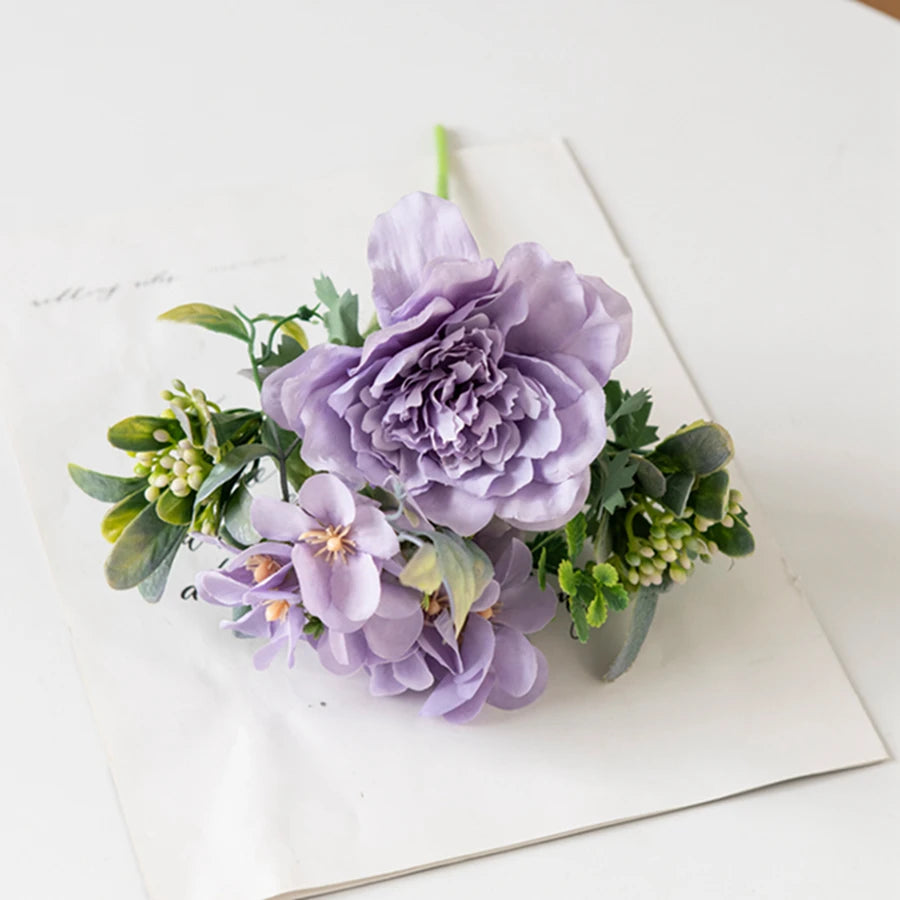 Silk Peony & Hydrangea Artificial Bouquet | Wedding & Home Decor Artificial Flower Bouquet Babs PURPLE 2 pcs