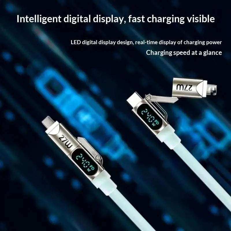 240W USB-C Fast Charging Cable 4-in-1 with LED Display | HUXUAN USB Charging Cable Babs