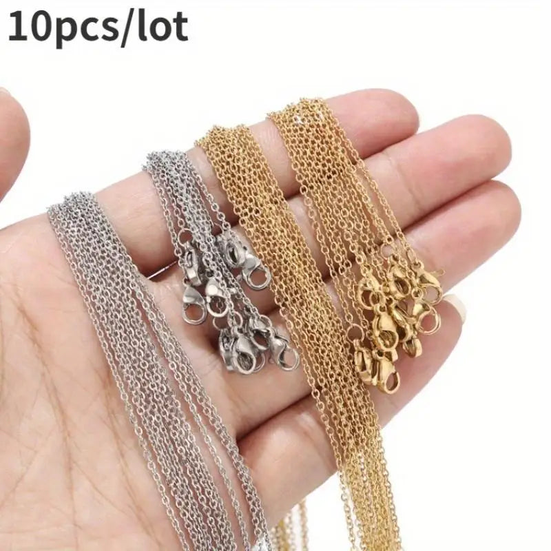 10-Pack Flat O-Ring Cable Chain Necklaces 1.5mm, 45cm+5cm Chain Necklace Set Babs