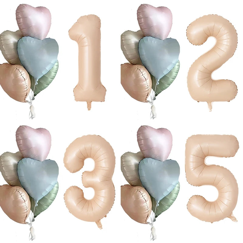 Retro Caramel Heart & 32" Number Foil Balloon Set – Party Décor Party Balloon Set Babs