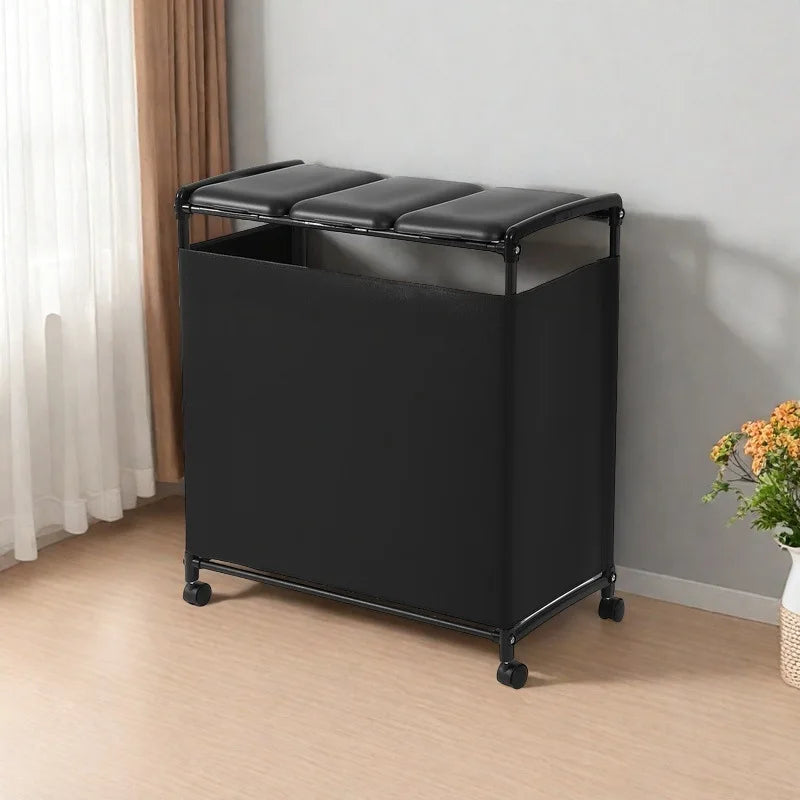Modern Large Capacity Trash Can Rack with Wheels | 68×77×38cm Waste Sorting Rack Babs Black