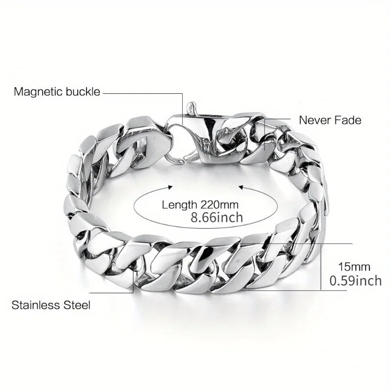 Titanium Steel Biker Curb Chain Bracelet – Unisex Black Silver Chain Link Bracelet Babs