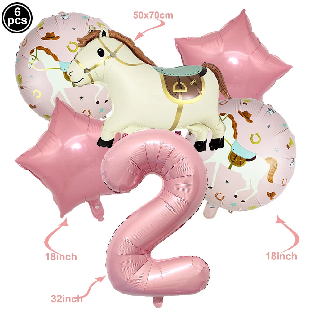 Boho Horse Birthday Party Banner & Foil Balloons Decor Set Party Decoration Set Babs Red