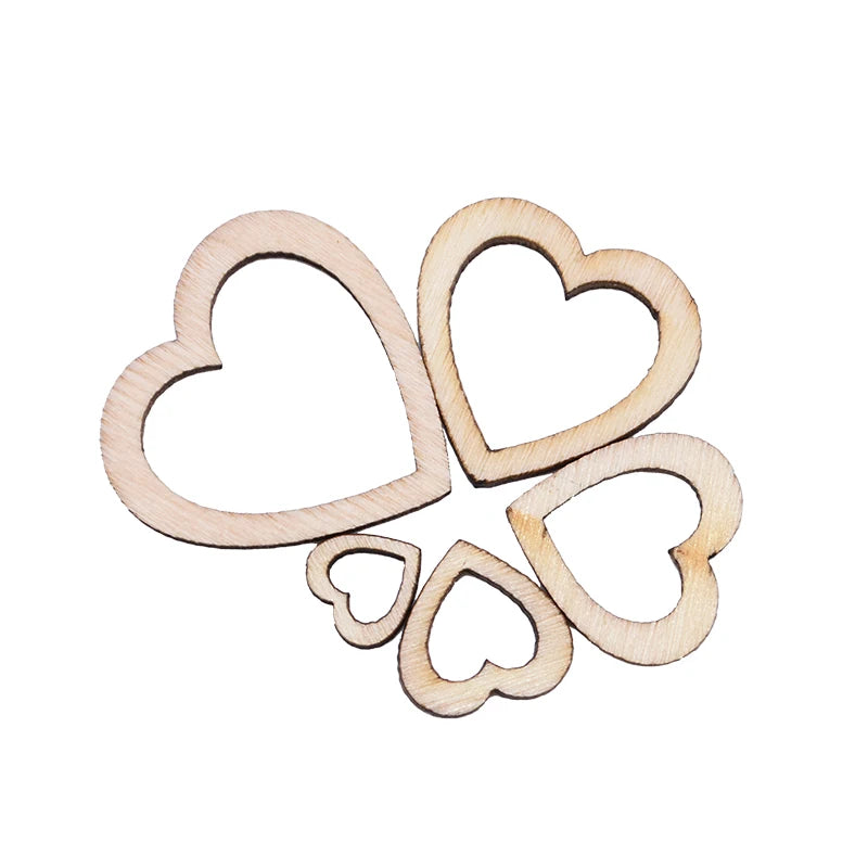 100pcs Hollow Heart Wood Pieces for DIY Crafts & Scrapbooking Wood Craft Embellishments Babs