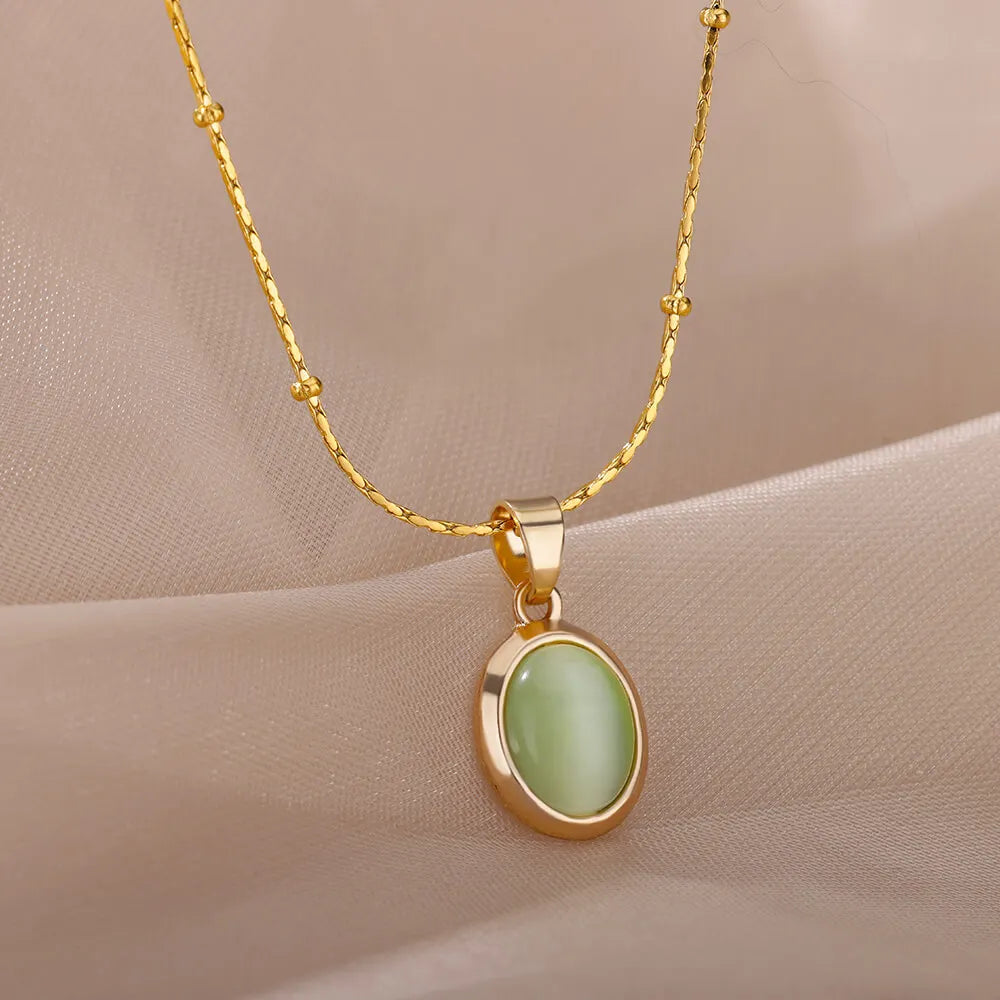 Opal Oval Pendant Necklace – Gold Stainless Steel for Women Pendant Necklace Babs