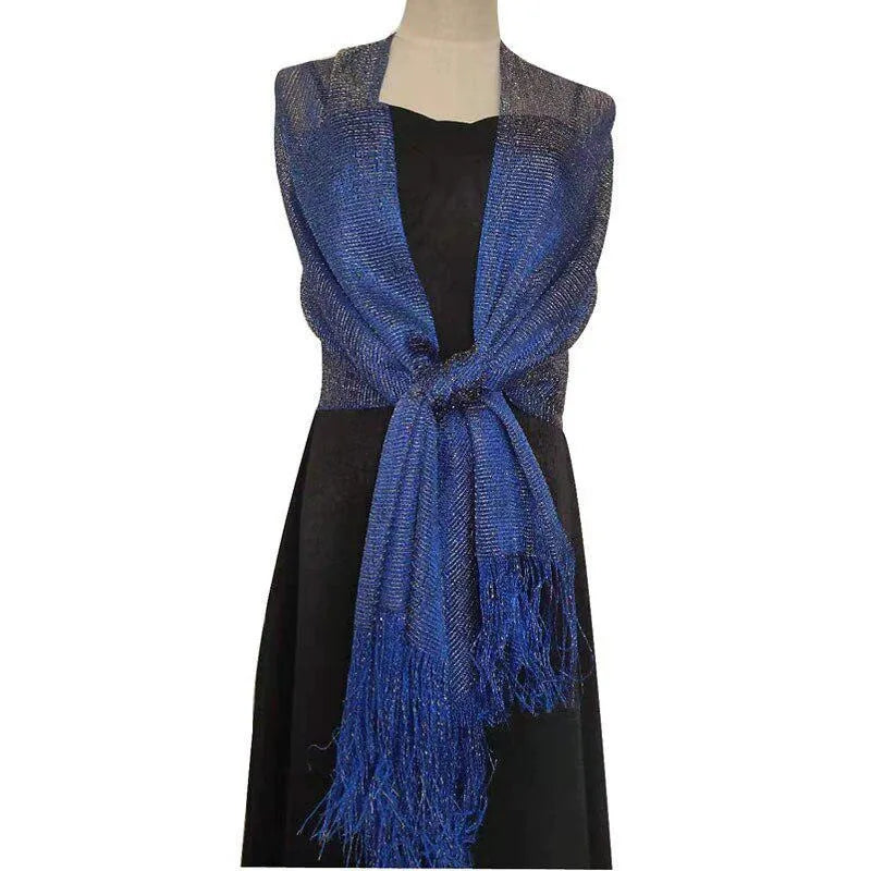 Gold Silver Tassel Shawl Scarf – Bridal & Evening Wrap Evening Wrap Shawl Babs Blue