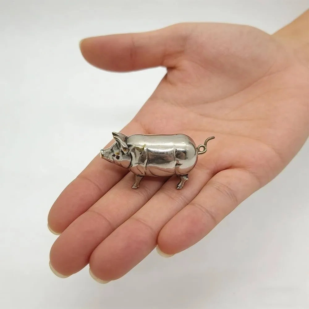Pig Figurine Mini Tape Measure – Vintage Metal Quilting Tool Mini Tape Measure Babs