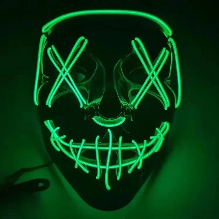 LED Glowing EL Wire Party Mask – Halloween Cosplay Costume LED Costume Mask Babs Green