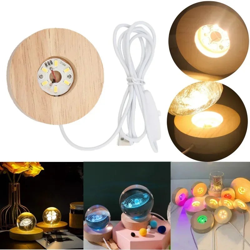 Wooden USB LED Night Light Display Stand | Desktop Lamp Base LED Display Lamp Base Babs