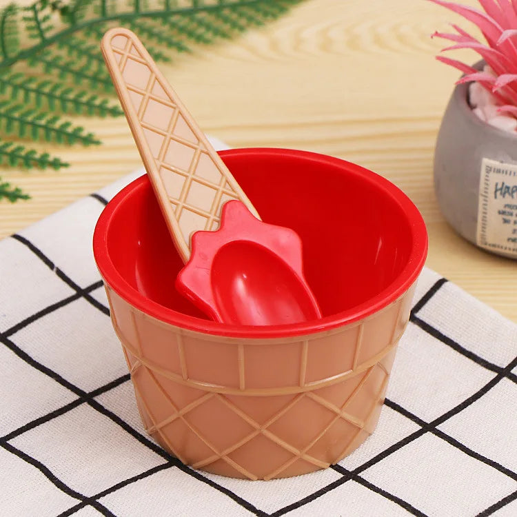 Kids Ice Cream Bowl & Spoon Set – Cute Dessert Gift for Children Kids Dessert Bowl Set Babs Red