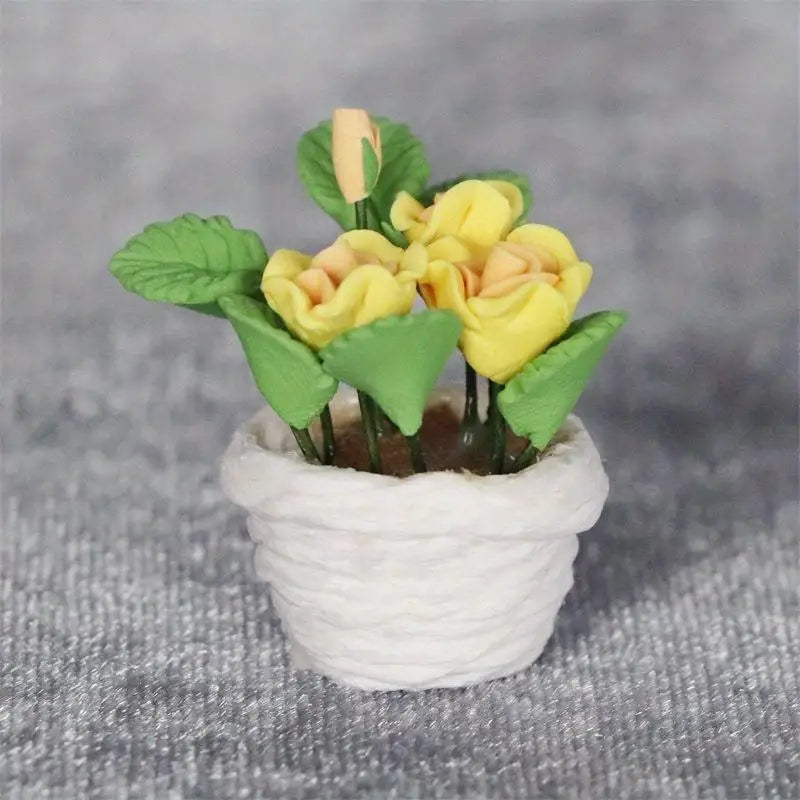 Miniature Red Rose Potted Plant – Resin Simulation Flower Decor Miniature Plant Decor Babs Yellow