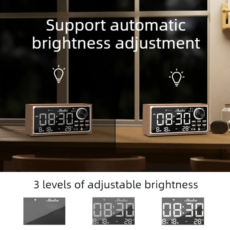 Wooden Digital Desk Clock with Wireless Charging & FM Radio Digital Desk Clock Babs