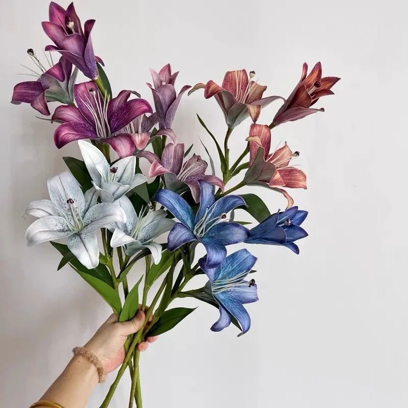 3-Head Real Touch Lily Artificial Flower Branch | European Retro Artificial Flower Branch Babs
