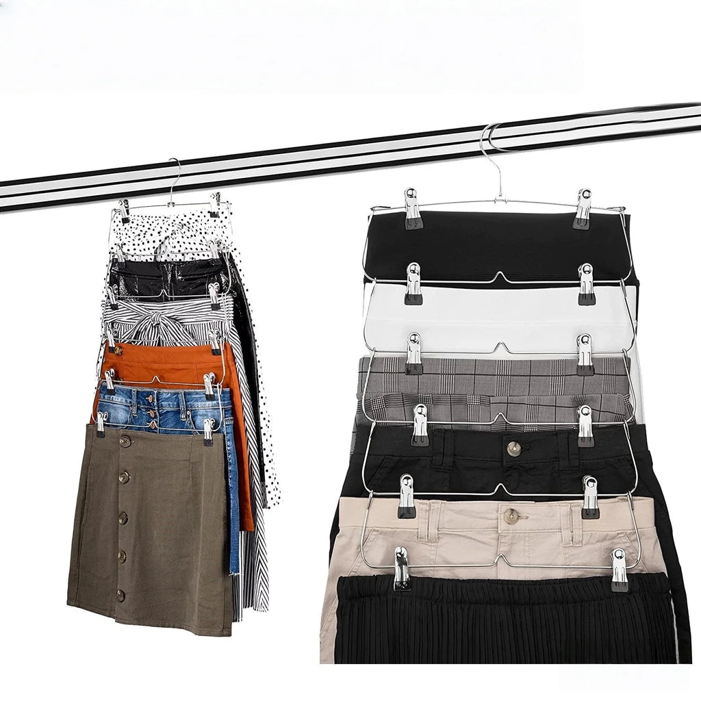 6-Tier Pants & Skirt Hangers with Clips – Closet Space Saver Clothes Hanger Organizer Babs