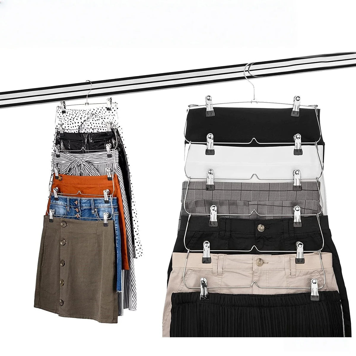 6-Tier Pants & Skirt Hangers with Clips – Closet Space Saver Clothes Hanger Organizer Babs