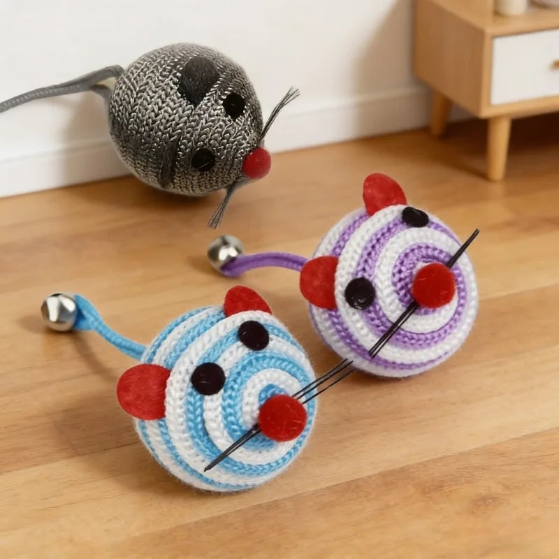Cute Mouse Yarn Cat Ball Toys with Bell – Kitten Chew Toy Cat Chew Toy Babs