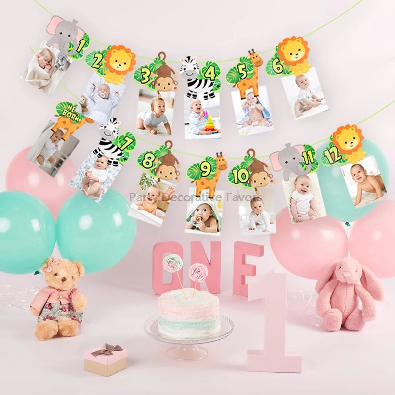 Wild One 1st Birthday Jungle Safari Photo Banner Garland Party Banner Garland Babs