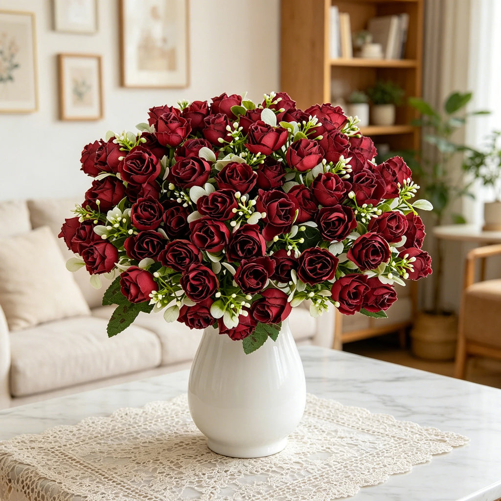 Red Silk Rose Artificial Bouquet – Wedding & Home Décor Artificial Silk Flowers Babs