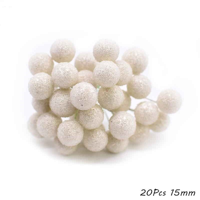 White Artificial Cherry Stamen Berry Bundle | DIY Xmas & Wedding Decor Artificial Flower Bundle Babs