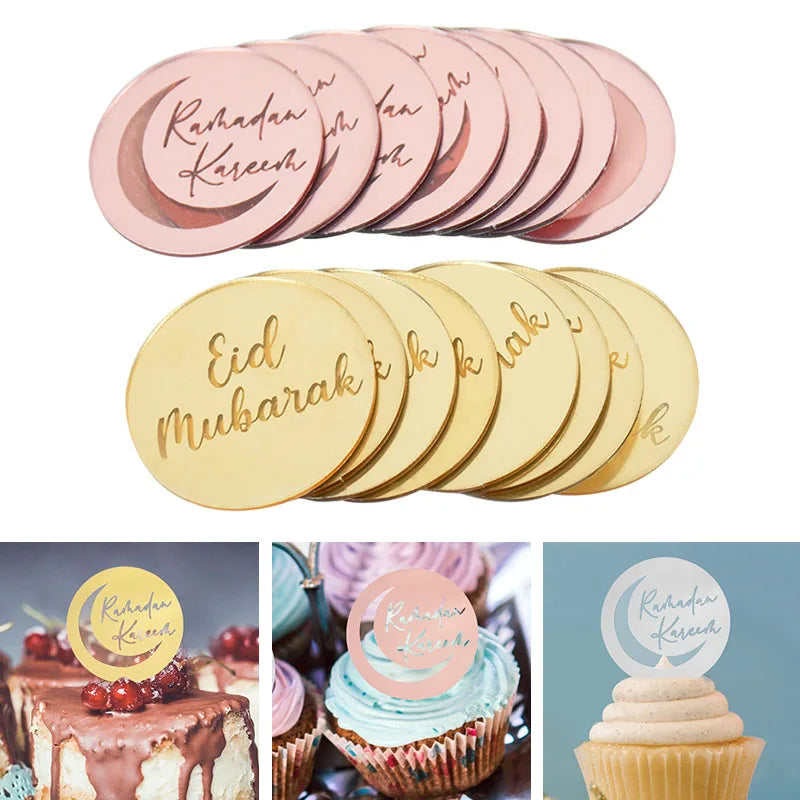 Gold Eid Mubarak Acrylic Cake Toppers – Ramadan Party Decor Cake Toppers Babs