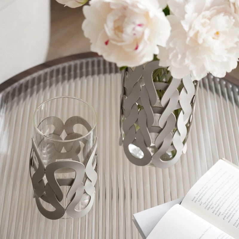 Aesthetic Glass & Leather Flower Vase | Modern Home Décor Decorative Flower Vase Babs