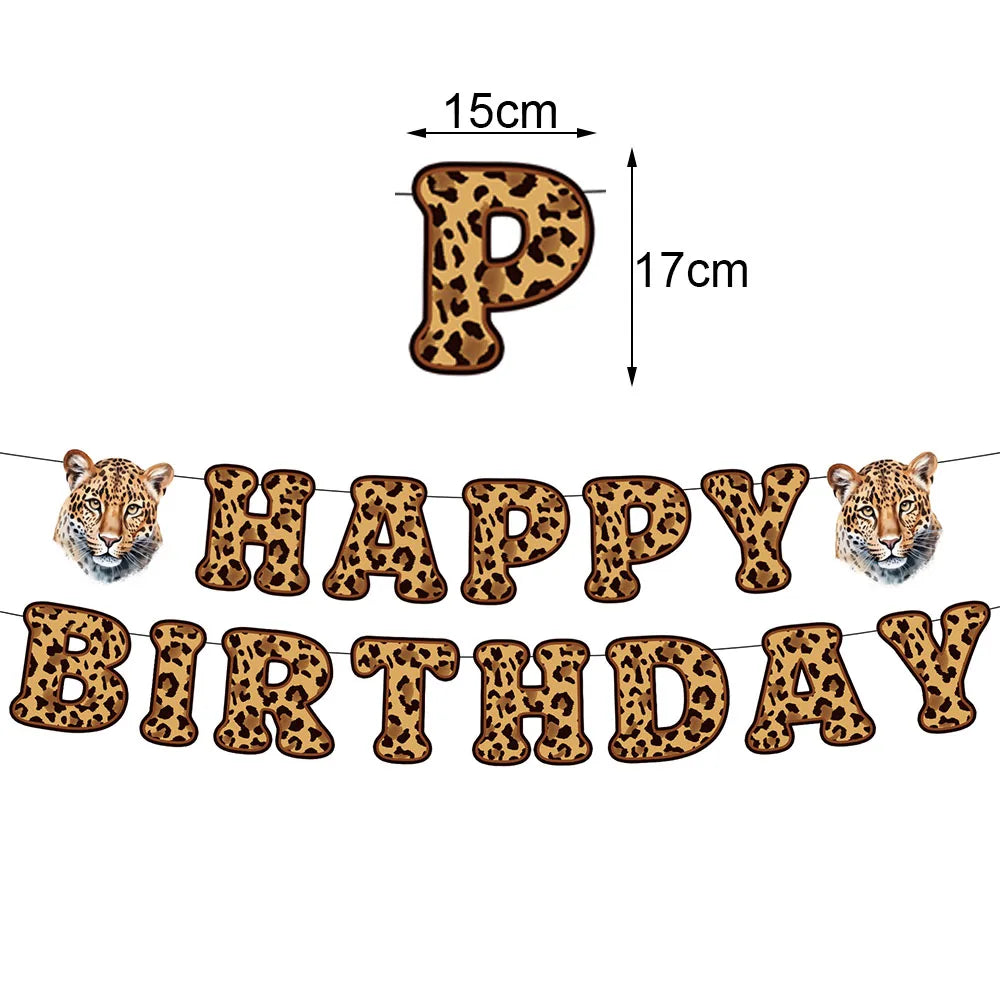 Leopard Print Party Supplies – Banner, Plates, Cups & Napkins Party Tableware Set Babs